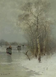 Mädchen gehen auf einem zugefrorenen Fluss