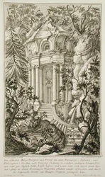 Tempel in einem Garten, graviert von Jacob Andreas Fridrich (1714-79)