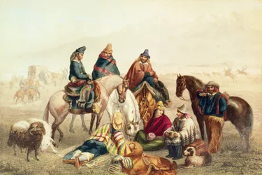 Trachten chilenischer Landbewohner, Illustration aus „Historia de Chile“ von Claudio Gay, gestochen von Laemlein, 1854