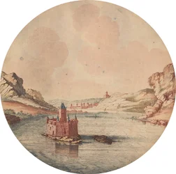 Schlösser, Ruinen und Meereslandschaften - Sechs farbige Gravuren