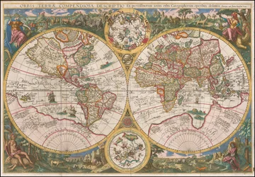 1596 Weltkarte - Orbis Terrae Compendiosa Descriptio Ex peristissimorum totius orbis Geographorum operibus desumpta