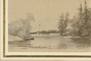 Blick über den Teich des Hauses zu Leede (?)