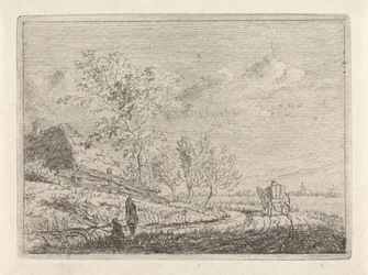 Landschaft mit Karren und zwei Fischern