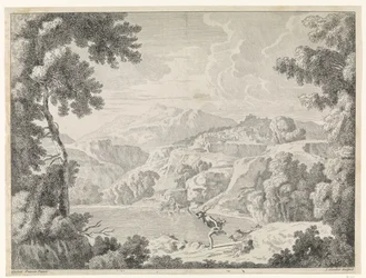 Actaeon wird von der badenden Diana in einen Hirsch verwandelt (Landschaften nach Gaspar Poussin)