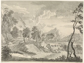 Hügelige Landschaft mit Wasserfall