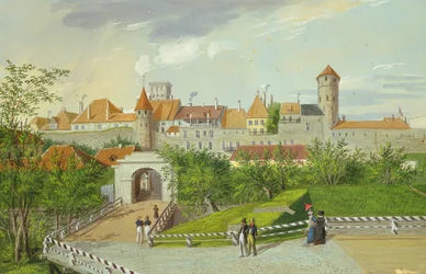 Ansicht des kleinen Küstentors mit Hattorpe- und Stolting-Türmen, Tallinn