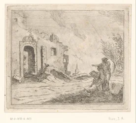 Zeichner bei einer Ruine