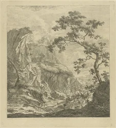 Bergige Landschaft mit Vieh