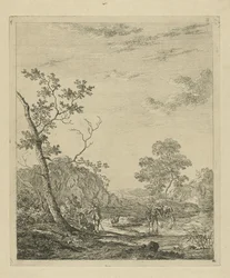 Landschaft mit Vieh im Fluss