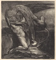Sphinx mit leblosen Mann