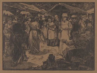 Marktszene mit Männern und Frauen