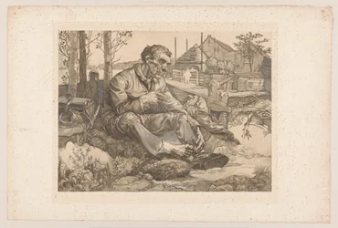 Ruhender Mann bei Bauernhof