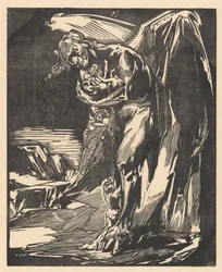 Satan mit Figuren in seinen Armen