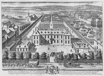 Vogelperspektive auf Burlington House, Piccadilly, Westminster, um 1707