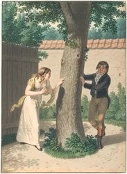 Junger Mann und Mädchen spielen Verstecken