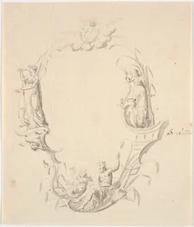 Entwurf für eine Titelvignette zu einer Seekarte (mit dem Text: Pass Kaart over Kattegattet, herausgegeben vom Seekartenarchiv 1799)