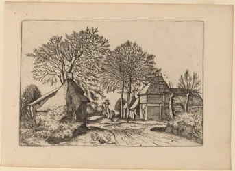 Straße mit Scheune und Hütten