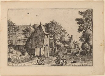Dorfstraße mit Ziehbrunnen