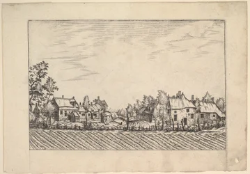 Bauernhöfe, gepflügtes Feld im Vordergrund aus Praediorum villarum et rusticarum casu..., ca. 1559-61