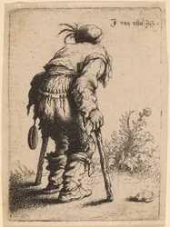 Bettler mit zwei Krücken