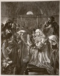 Edward stellt seinen neugeborenen Sohn den Walisern vor, Illustration aus 