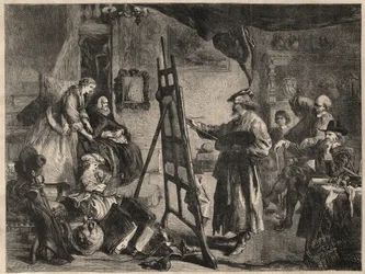 DAS ATELIER VON REMBRANDT - Gravur nach einem Gemälde von J. Gilbert - l