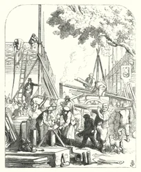 Arbeiter auf dem Gelände des Kristallpalastes, Hyde Park, London, Veranstaltungsort der Großen Ausstellung von 1851 (Stich)