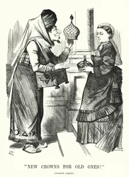 Punch-Karikatur: Neue Kronen für alte. Benjamin Disraeli (als Aladdin) mit Königin Victoria - das Royal Titles Act 1876, das die Königin als Kaiserin von Indien anerkennt