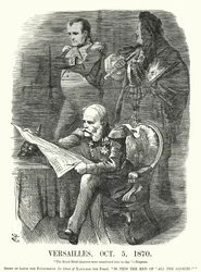 Punch-Karikatur: Versailles, 5. Oktober 1870 - die Demütigung Frankreichs im Deutsch-Französischen Krieg (Gravur)