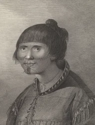 Eine Frau von Oonalashka, spätes 18. Jahrhundert (Gravur)