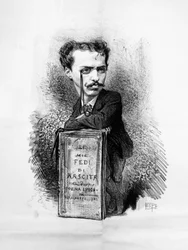 Karikaturporträt von Felice Carlo Emanuele Cavallotti (1842-1898), italienischer Dichter, Dramatiker, linker und antimonarchistischer Journalist, Patriot und politischer Führer