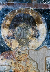 Heiliger, Fresko von Ioannis Pagomenos in der St. Nikolaus Kapelle, Maza, Kreta, Griechenland