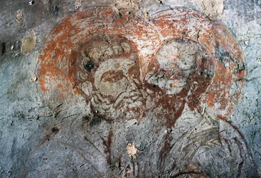 Heilige Petrus und Paulus, Fresko in der Kirche Agios Antonios, Avdou, Kreta, Griechenland
