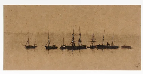 Boote vor Anker in einer Mündung