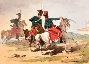 Husaren in ungarischen Uniformen, Illustration aus 
