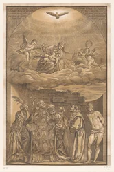 Maria in den Wolken und sechs Heilige