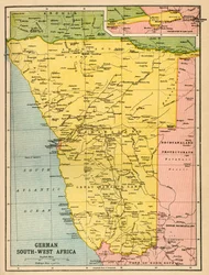 Karte von Deutsch-Südwestafrika, Erster Weltkrieg, um 1920