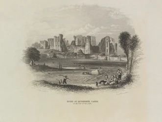 Ruinen von Kenilworth Castle und Bett des Sees