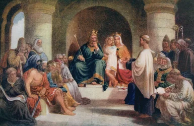 König Alfred (849-99) legt seine Gesetze dem Witan vor, Illustration aus 