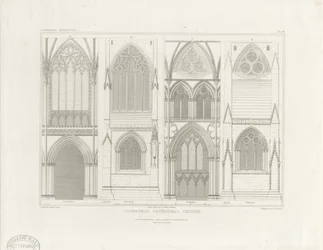 Innenraum der Kathedrale von Lichfield - Langhaus und Chor (Gravur, ca. 1819)