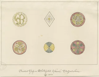 Blithfield Kirche - bemaltes Glas: Bleistiftzeichnungen, 1823