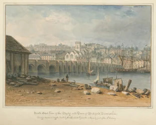 Devonshire - Bideford - Brücke und Stadt, 1827