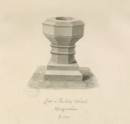 Taufbecken in Audley Kirche: Sepiazeichnung, 1840