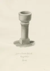 Taufbecken in der Kirche von Onecote: Sepiazeichnung, 1847