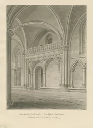 Innenraum der Kathedrale von Lichfield - Eingang zum Konsistorium: Sepia-Zeichnung