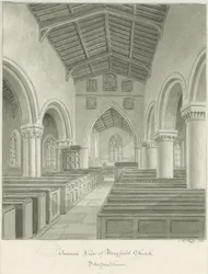 Innenraum der Mayfield Church: Sepiawaschzeichnung, 1844