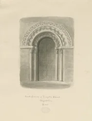 Longdon Church - Südportal: Sepia-Zeichnung