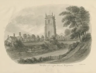 Longdon Church: Sepia-Zeichnung