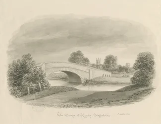 Rugeley Stadt - Brücke: Sepiazeichnung, 1842
