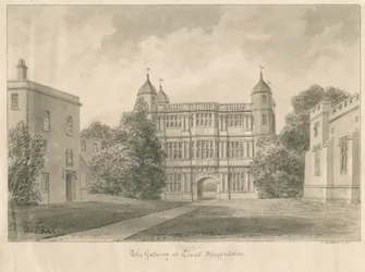 Tixall Hall und Torhaus: Sepia-Zeichnung, 1841